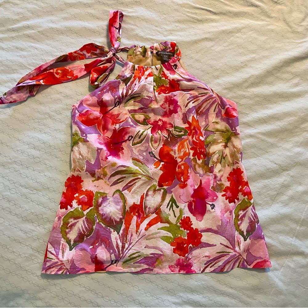 TOMMY BAHAMA Floral Silk Blend Halter Top - Pink and Red